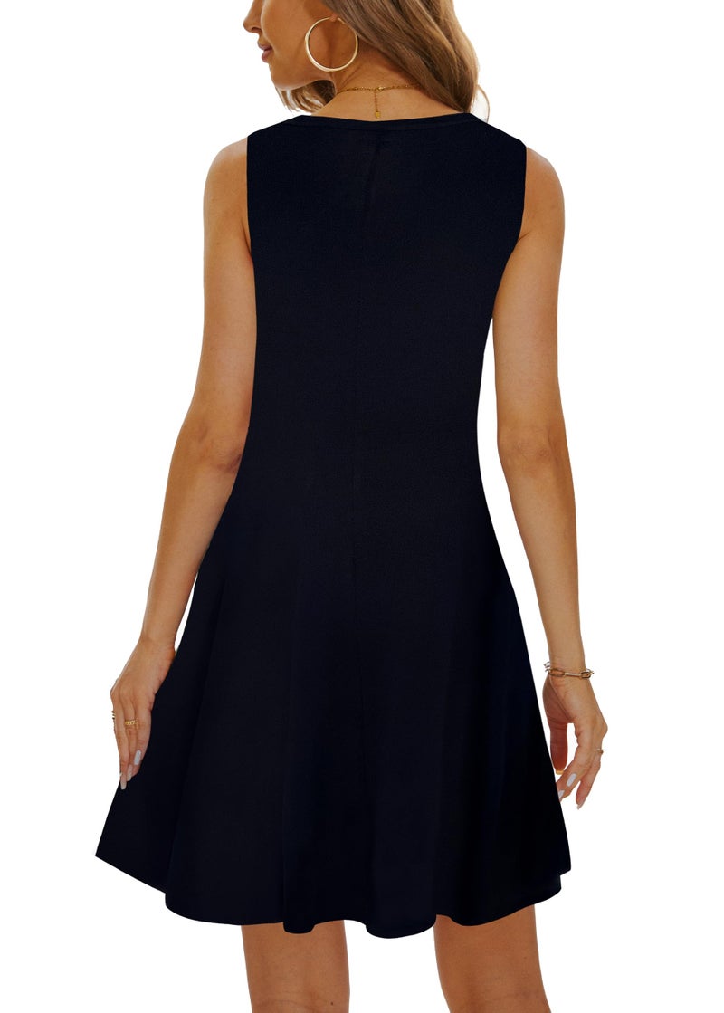 Moskill Casual Tshirt Dresses for Women Solid Sleeveless Tank Swing Dress (Small, Black) - Image 4